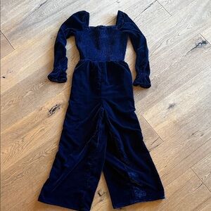 Janie & Jack Girls Velvet Long-Sleeve Wide-Leg Jumpsuit in Navy